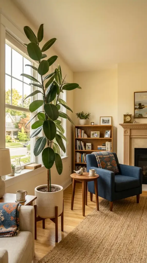 Rubber plant in bright room