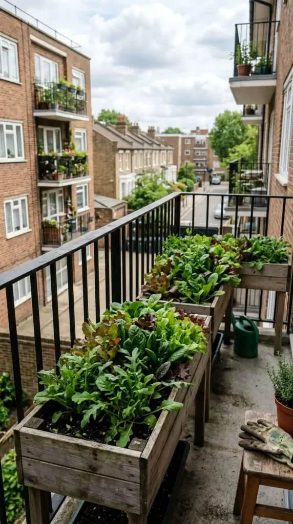 Salad leaves growing on balcony