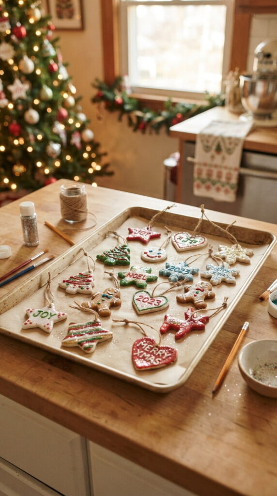Salt dough ornaments on baking