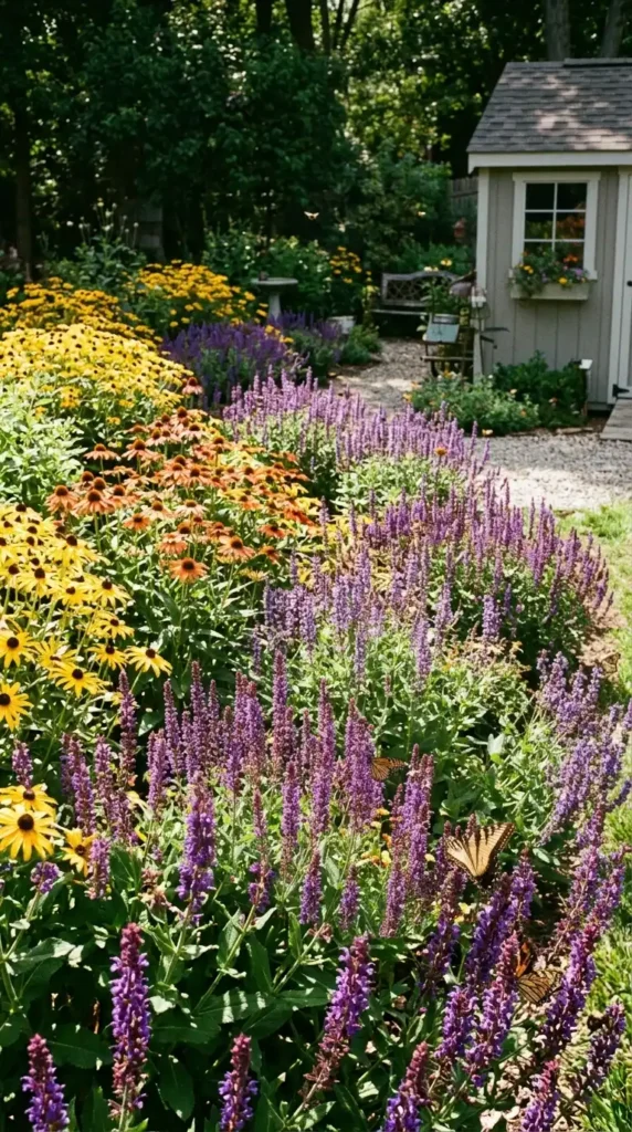 Salvia garden with bees butterflies