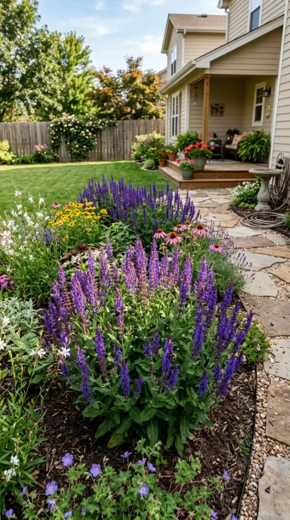 Salvia plants in garden border