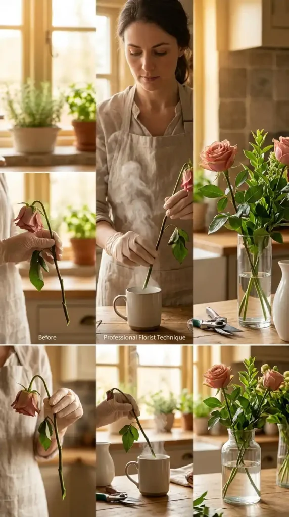 Saving dying flowers boiling water
