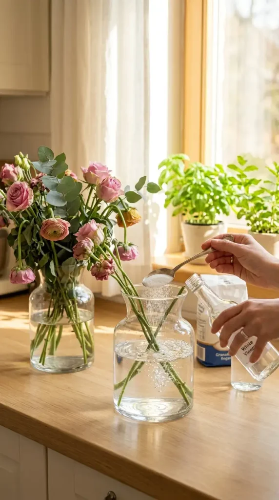 Saving dying flowers sugar vinegar