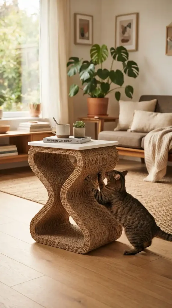 Sculptural cat scratcher side table