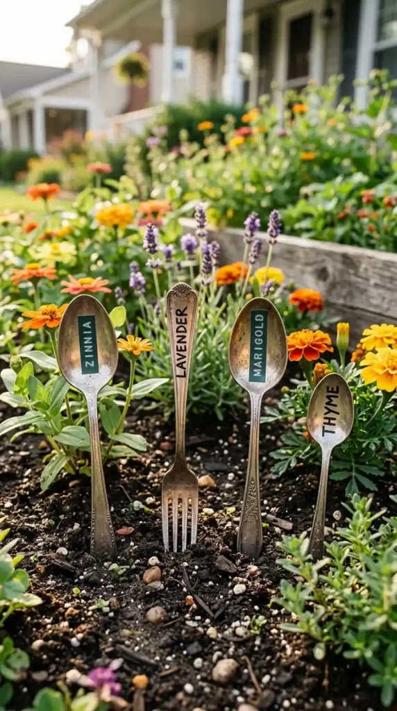 Silverware used as garden markers