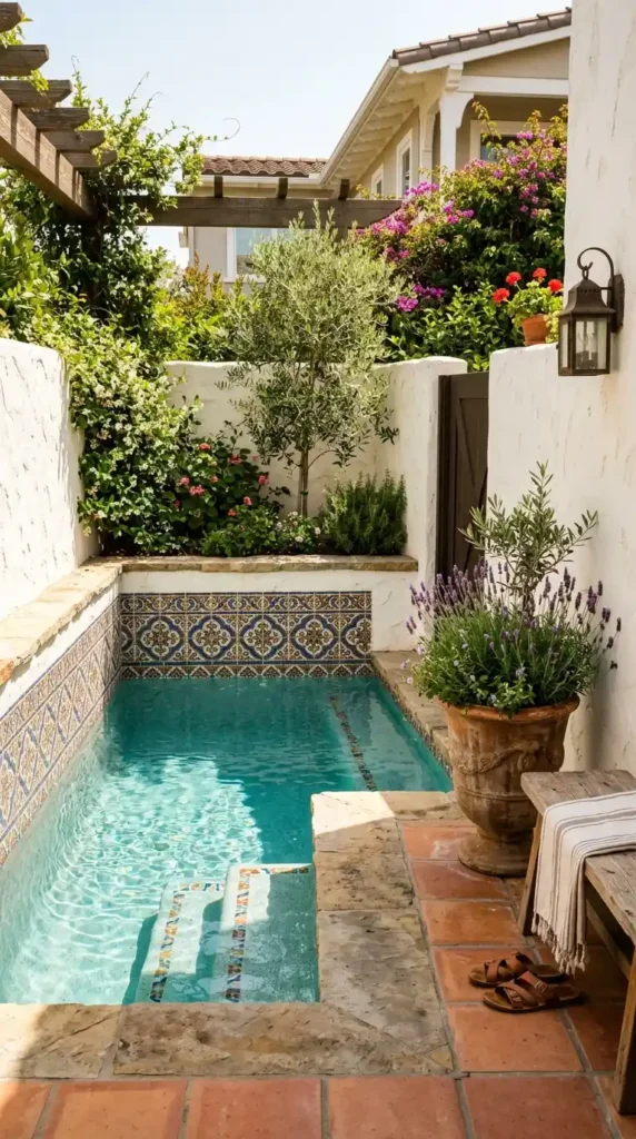 Small Spanish pool mosaic waterline