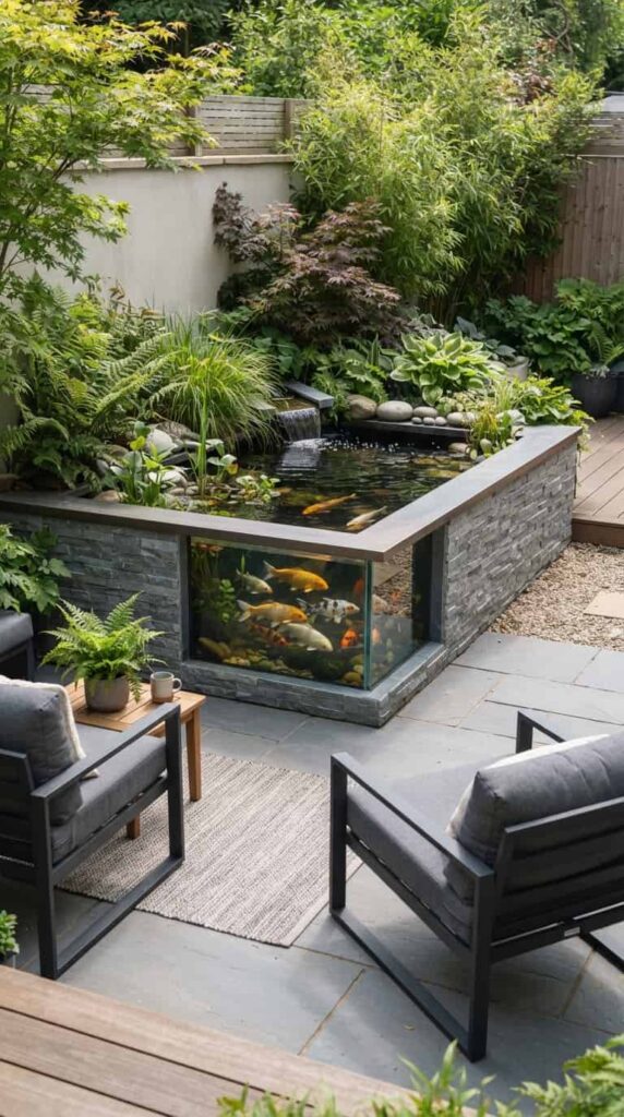 Small patio koi pond glass