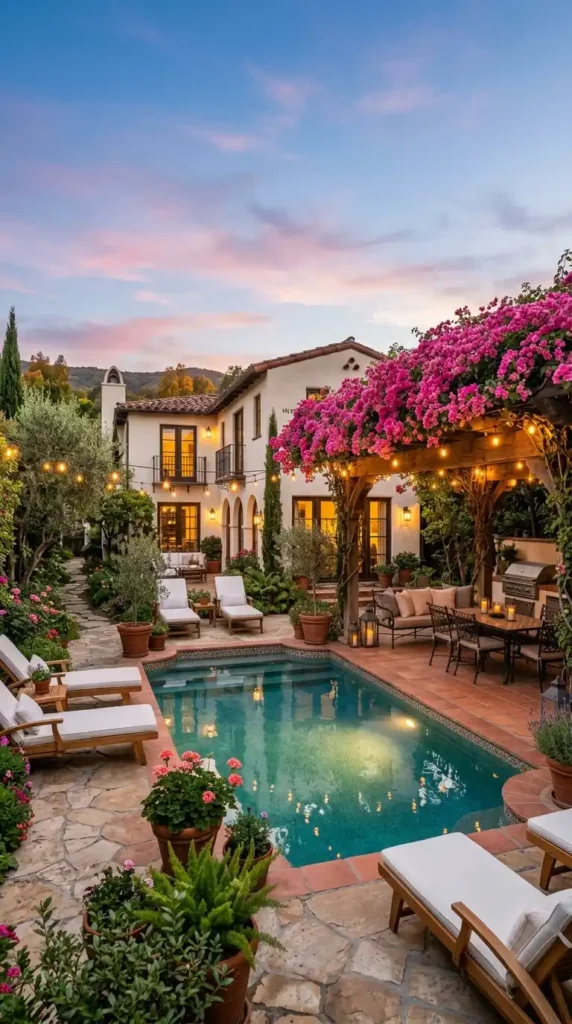 Small pool vine covered pergola