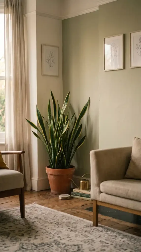 Snake plant in dim corner