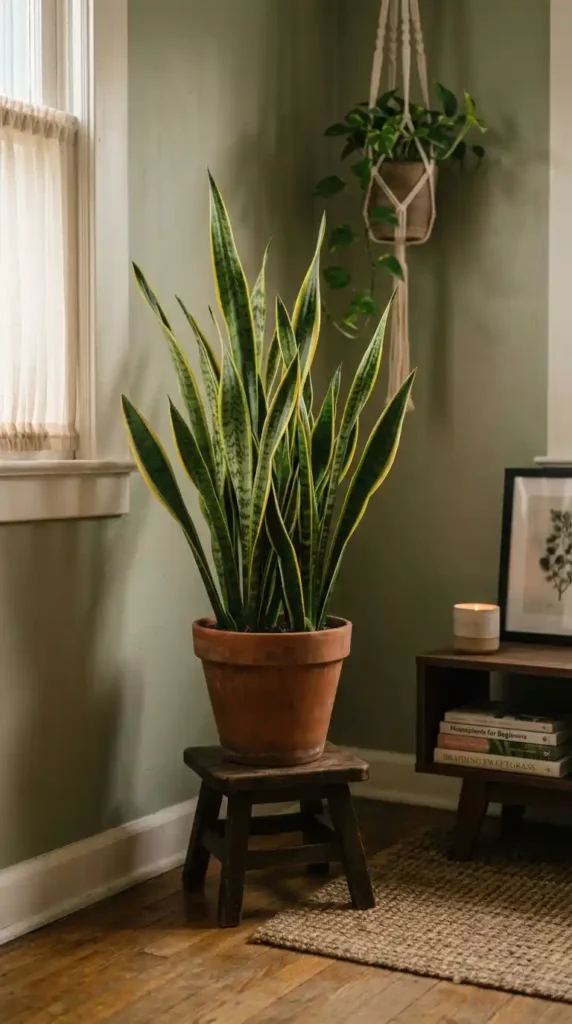 Snake plant in dim corner