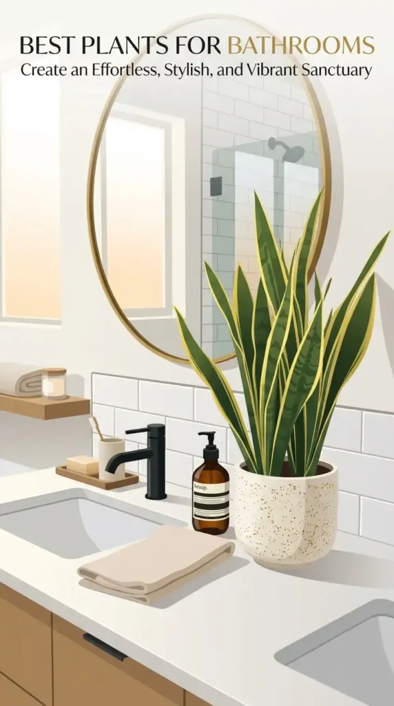 Snake plant on bathroom counter