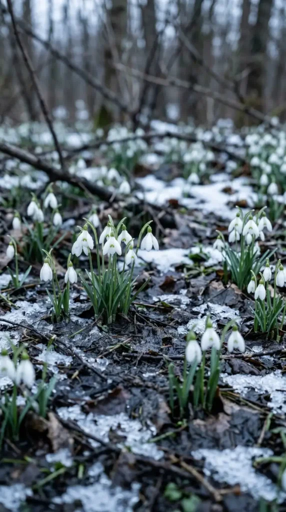 Snowdrops pushing through snow