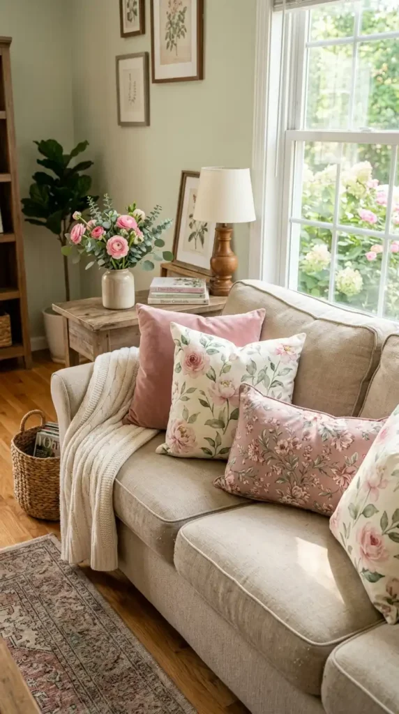 Sofa with floral pillows