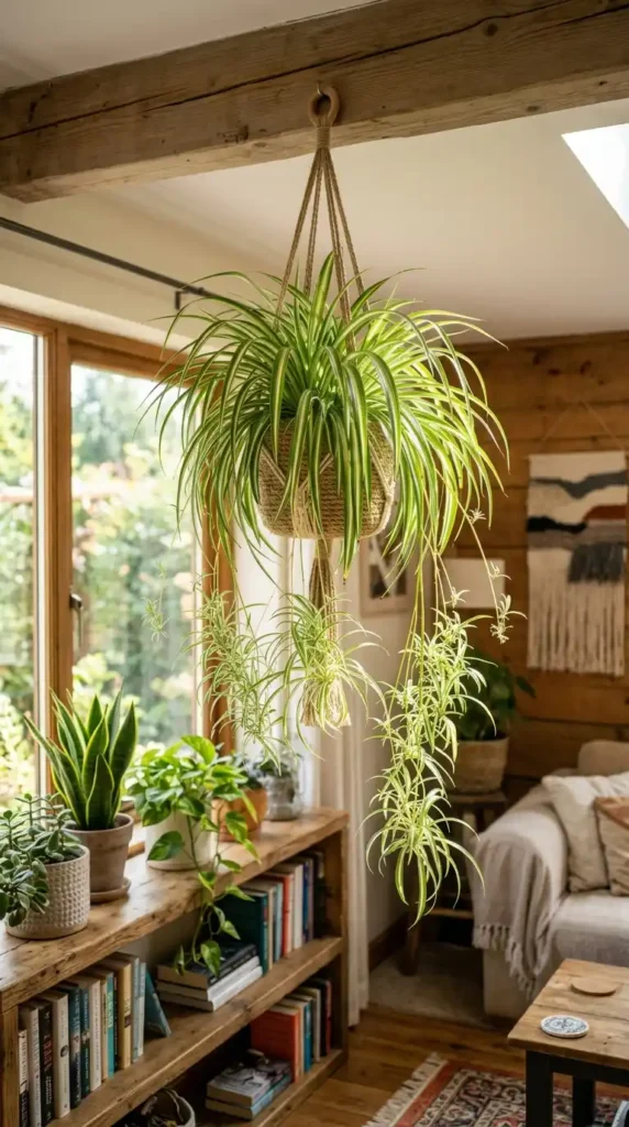 Spider plant in hanging basket