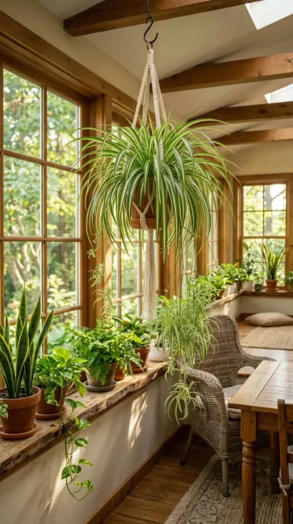 Spider plant in hanging basket
