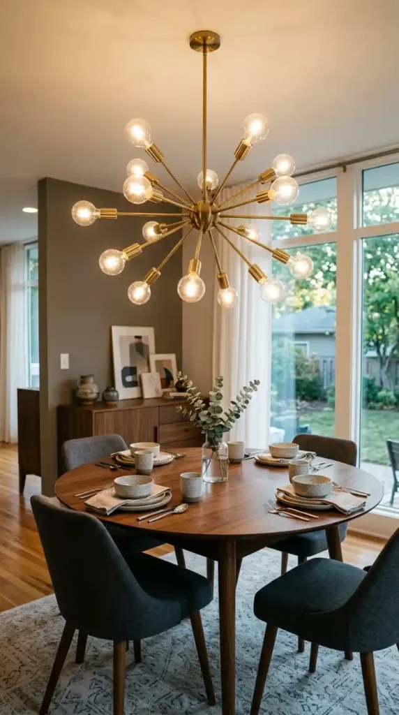 Sputnik chandelier in dining room