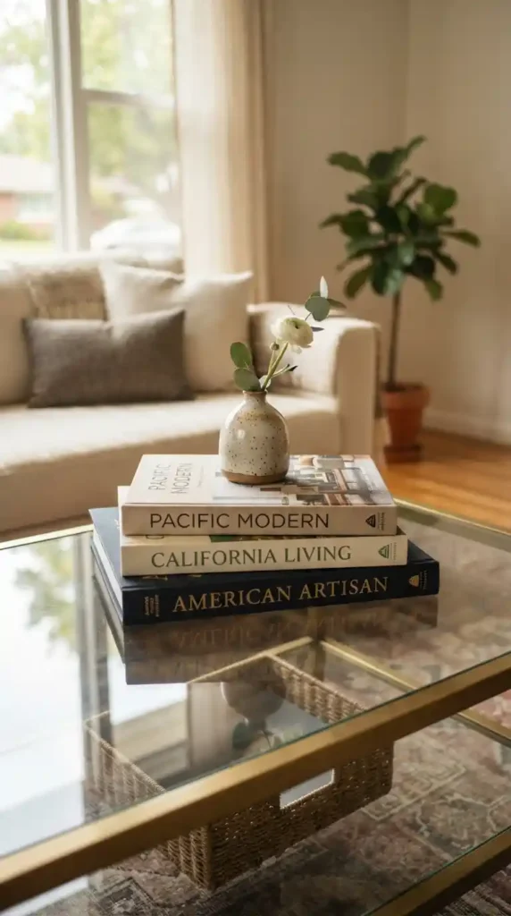 Stacked books on coffee table