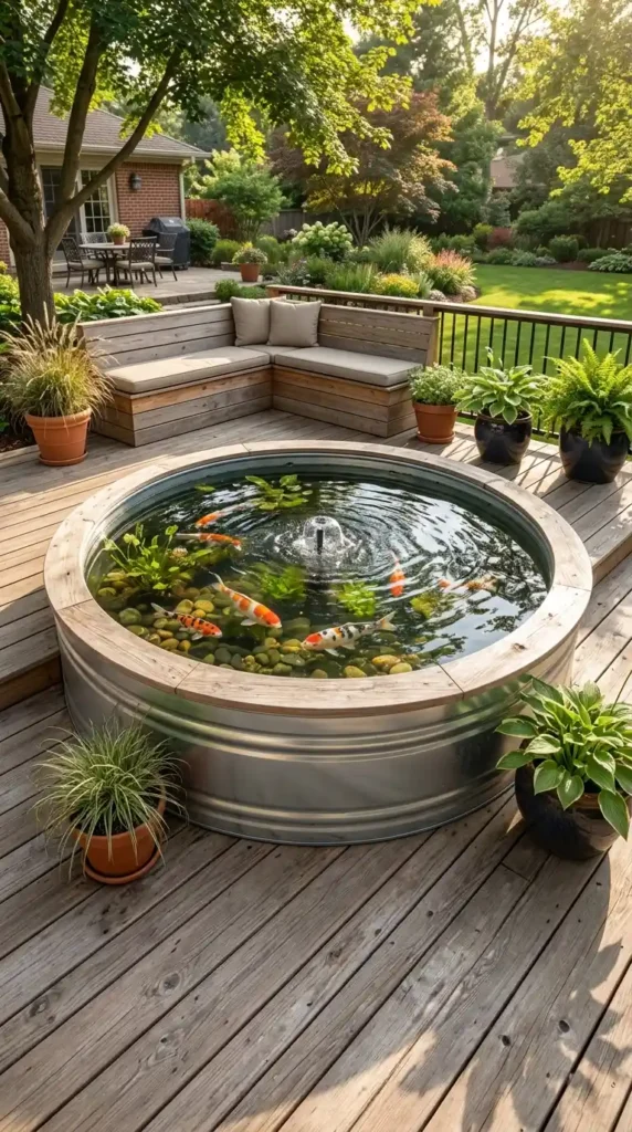 Stock tank koi pond deck