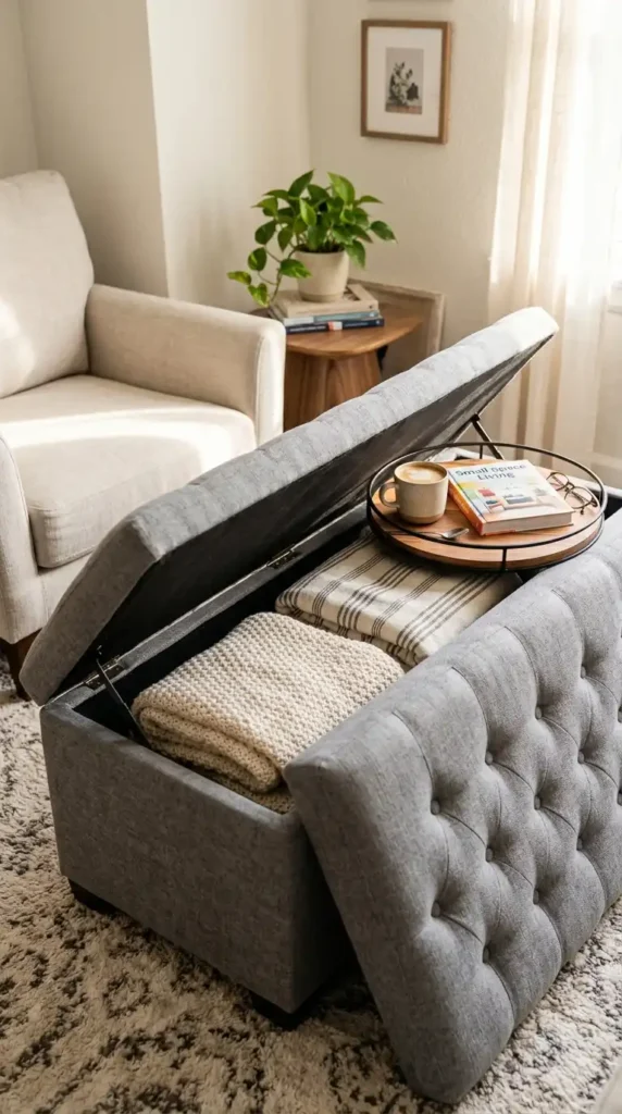 Storage ottoman in living room