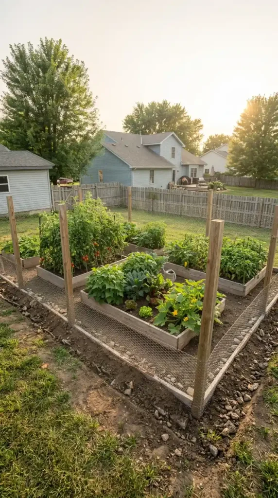 Suburban garden protected by fence