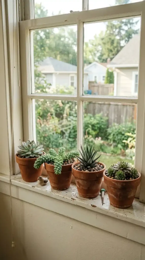 Succulents on windowsill mornin