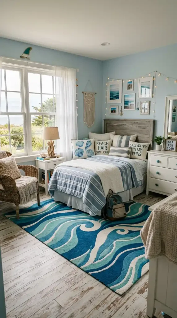Teen bedroom ocean wave rug