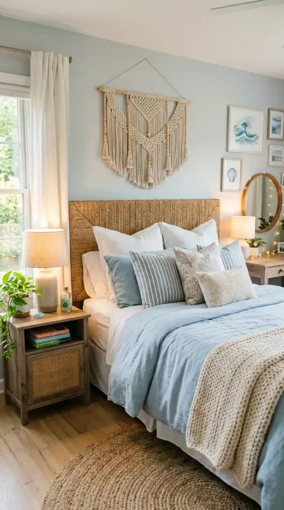 Teen bedroom rattan headboard