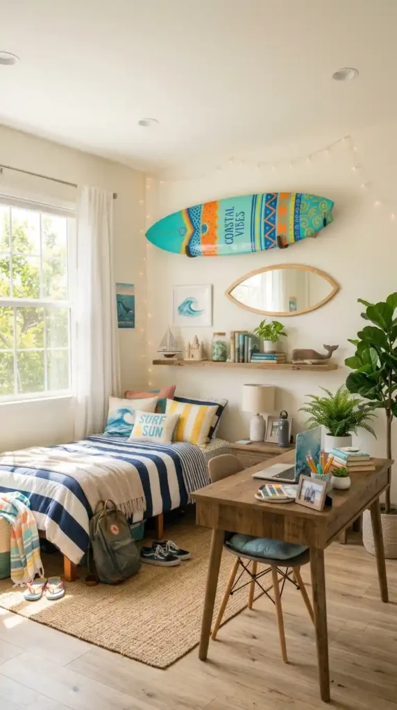 Teen bedroom surfboard wall art