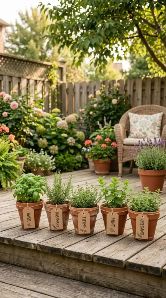 Terracotta pots with hang tags