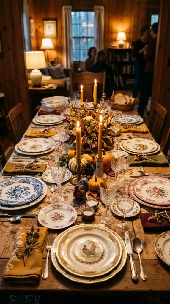 Thanksgiving table mismatched china