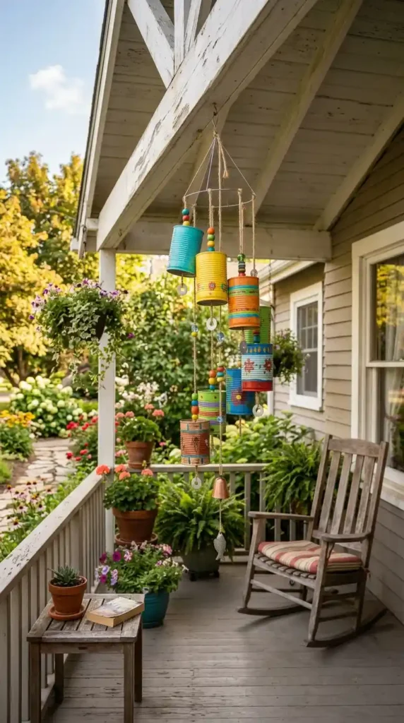 Tin can wind chime on