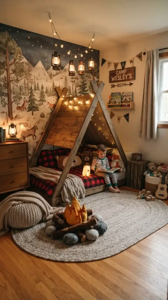 Toddler boy room camping theme