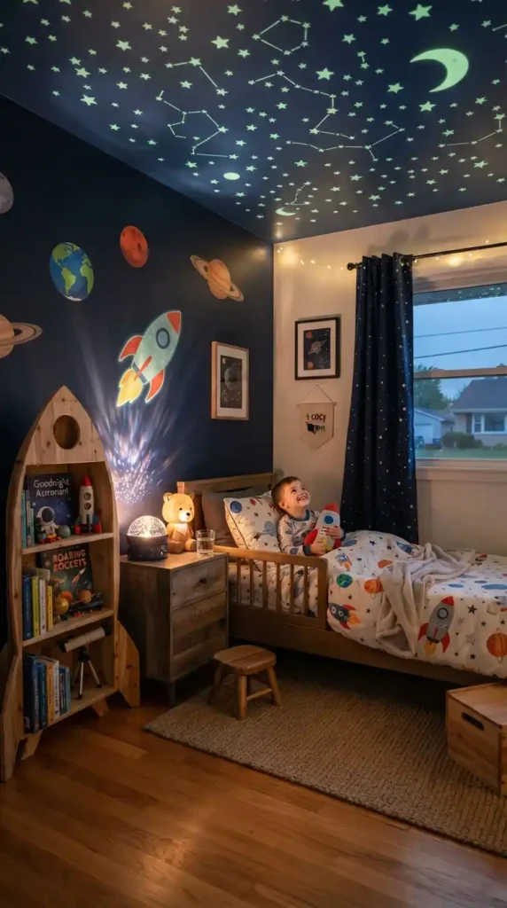 Toddler boy room galaxy theme