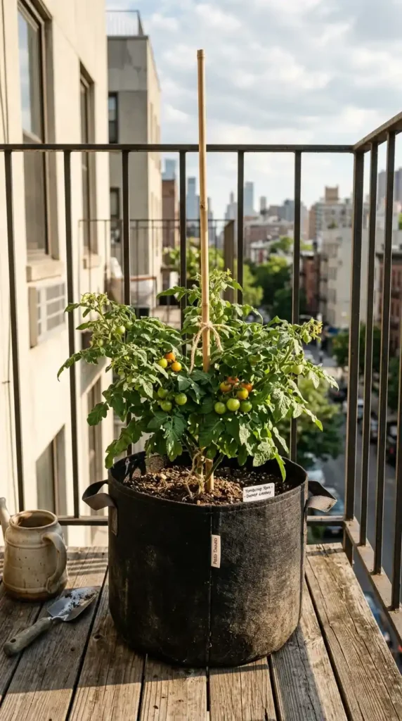Tomato plant in grow bag