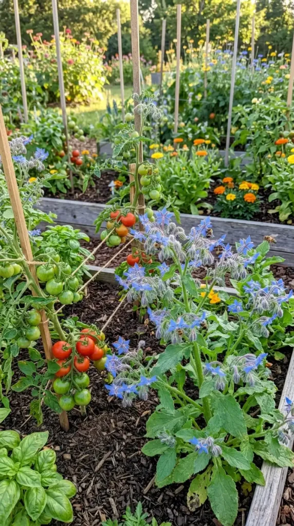 Tomatoes growing near borage