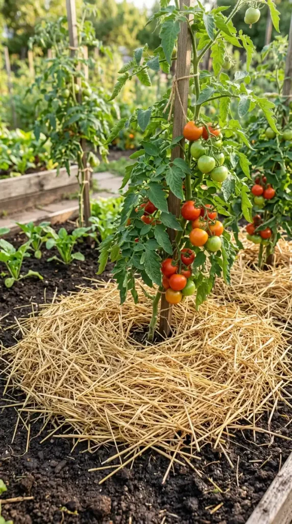 Tomatoes with mulch prevent rot