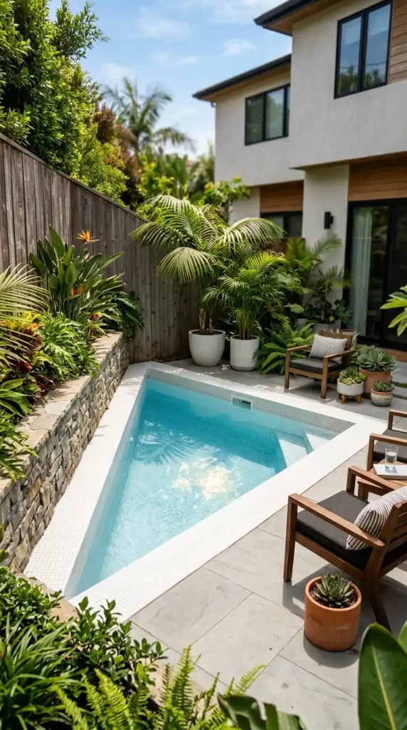 Triangular plunge pool white tiles
