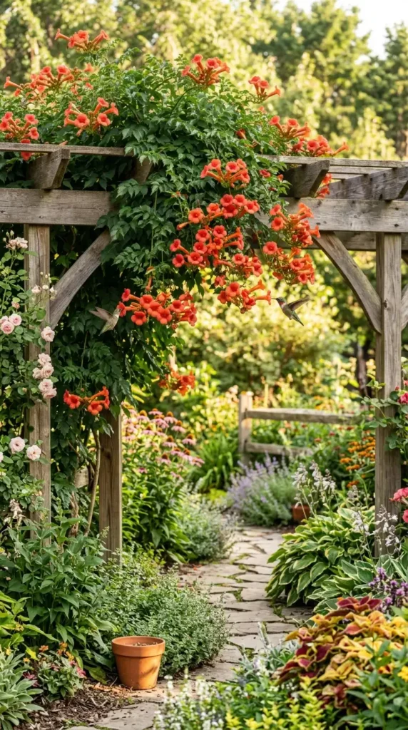 Trumpet vine climbing trellis