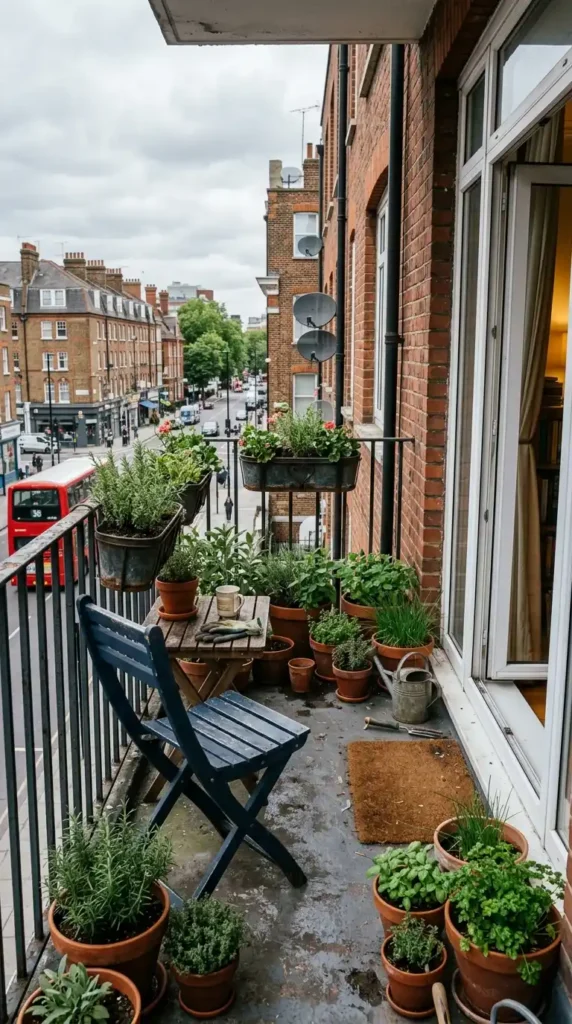 UK flat balcony with herbs