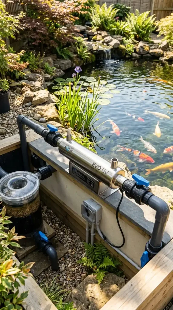 UV sterilizer installed on pond
