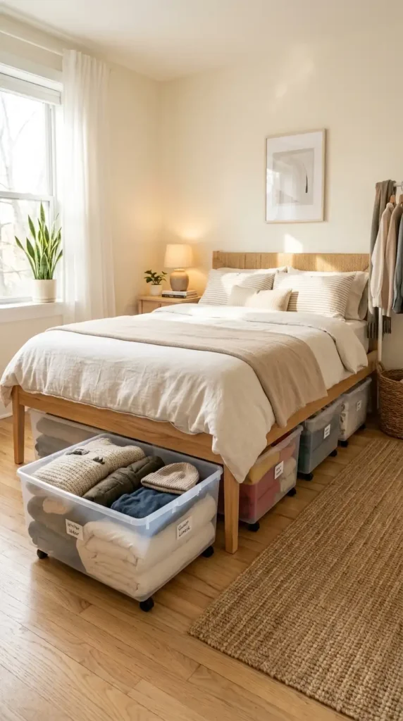 Under bed storage bins tidy
