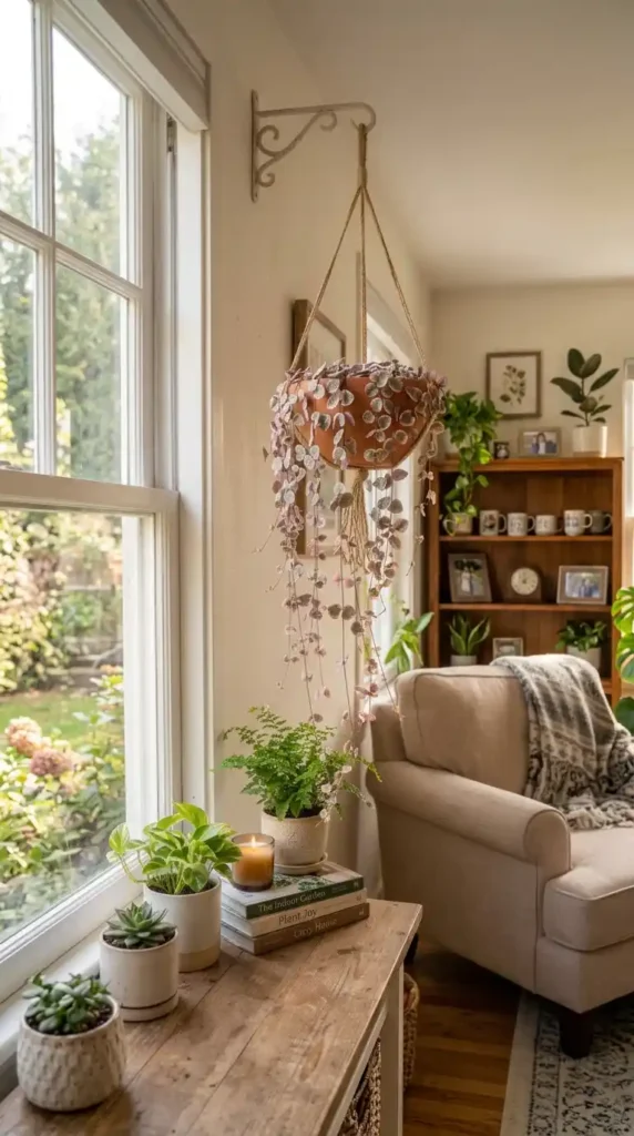 Variegated string hearts hanging
