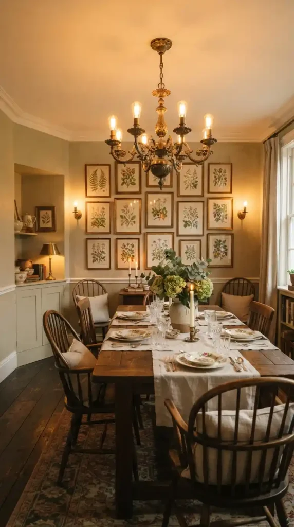 Vintage chandelier and artwork