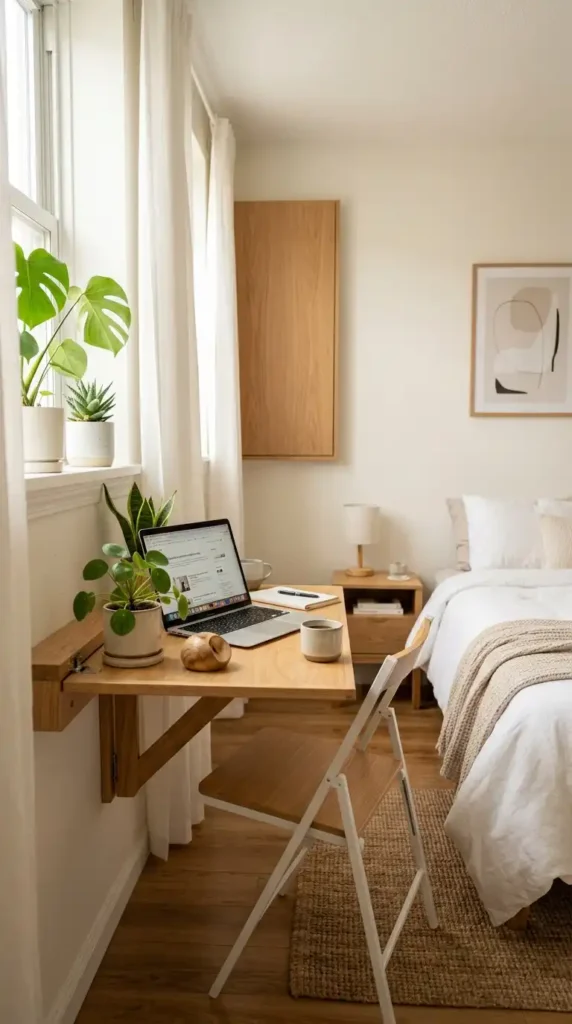 Wall mounted desk in bedroom