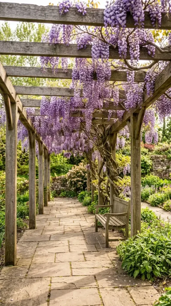 Wisteria climbing pergola