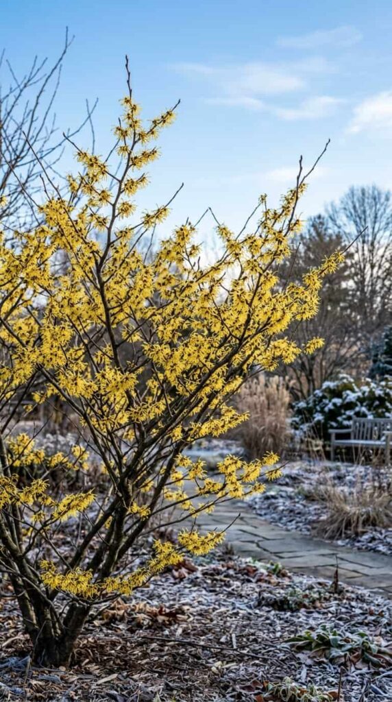 Witch hazel flowers in winter
