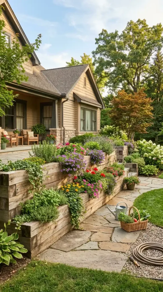 Wood retaining wall planters