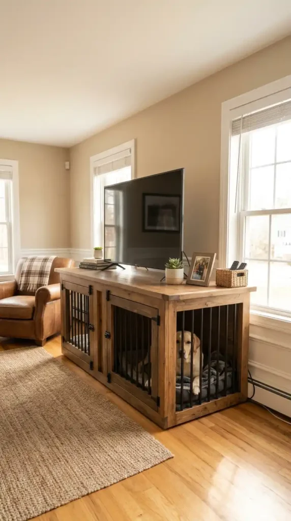 Wooden TV console dog crate