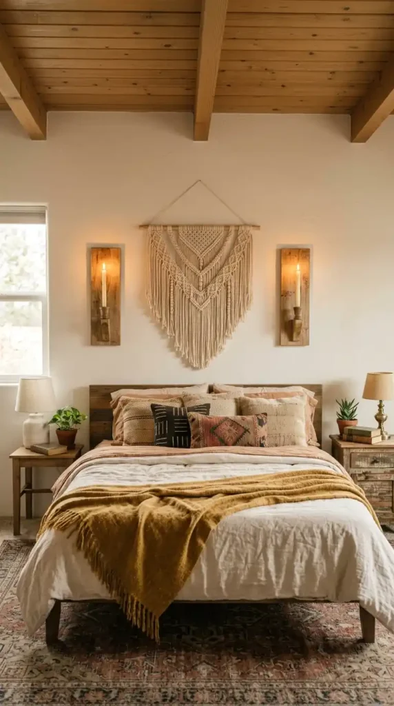 Wooden candle sconces boho bedroom