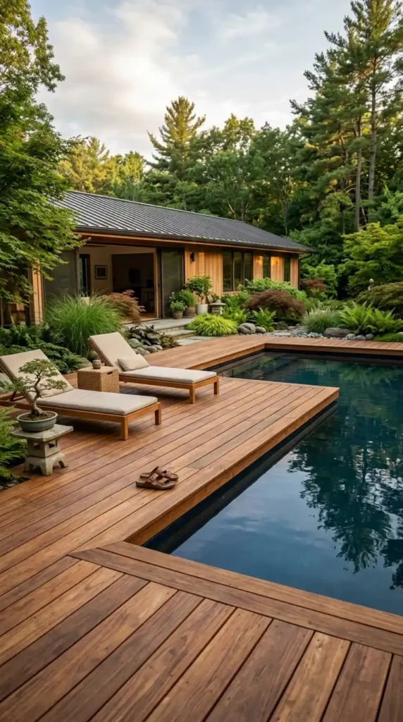 Wooden deck at waterline